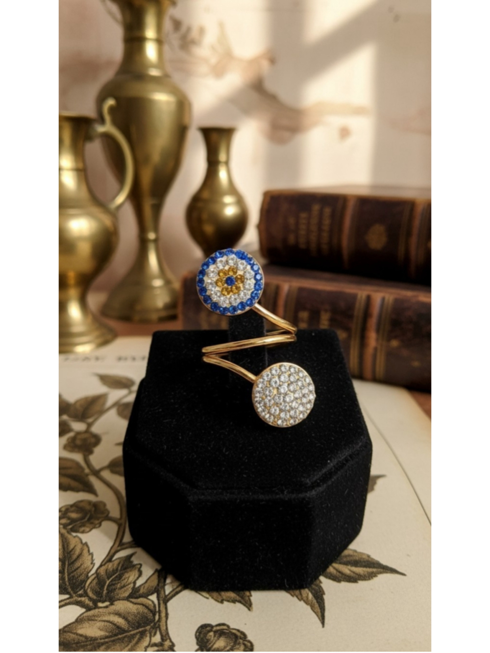 Gold-Tone Adjustable Evil Eye Crystal Statement Ring